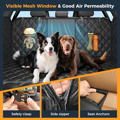 Dog Car Seat Cover for Back Seat, Hard Bottom Back Seat Extender for Dogs - Supports 400lbs, Scratch Resistant, Anti Slip Portable Dog Hammock, Suitable for F150, SUVs and Trucks Black