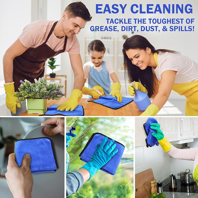 Tallew 12 Pcs Microfiber Towels for Cars, 800 GSM Plush Drying Cleaning Cloth Bulk, 16 x 16 Inch Thick Absorbent Wash Detailing Towels for Car Polishing, House, Kitchen Cleaning(Gray and Blue)
