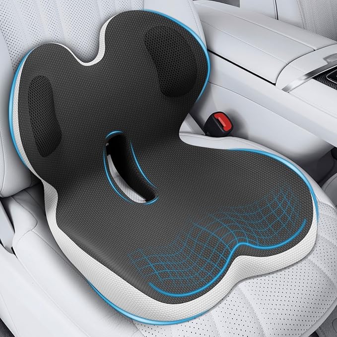 Trucker Seat Cushion, Car Seat Cushions with Lumbar Support Pillow, Ergonomic L-Shaped Orthopedic Memory Foam Pad for Long Driving Back Pain Sciatica Relief, Drivers Office Workers (Black+LGrey)