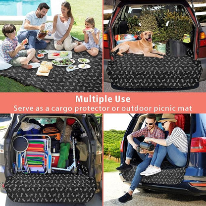 F-color SUV Cargo Liner for Dogs, Water Resistant Pet Cargo Cover Dog Seat Cover Mat for SUVs Sedans Vans with Bumper Flap Protector, Non-Slip, Large Size Universal Fit, Bone