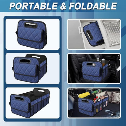 Deosk Car Trunk Organizer for SUV, Car Organizers and Storage with Reinforced Handles, Car Accessories for Women/Men 50L Waterproof Polyester Trunk Organizer(Medium, Dark Blue)