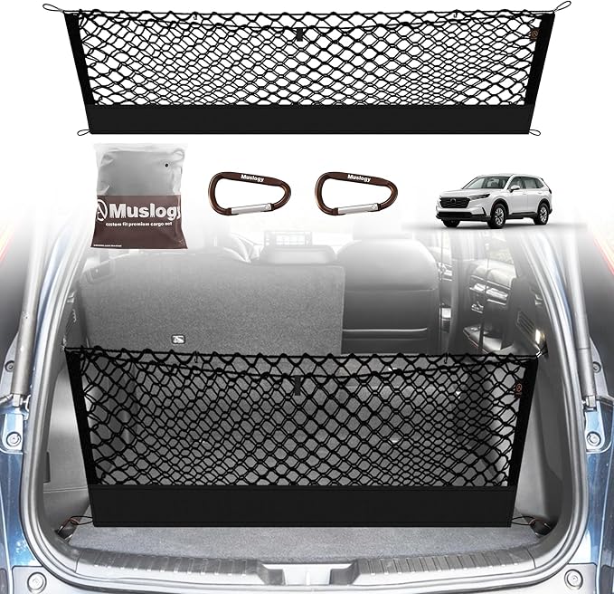 Muslogy Truck Bed Cargo Net Trunk Netting Compatible with 2023-2025 2026 Honda CR-V Accessories, Pickup Cargo Organizer SUV Sedan Storage Net w/Heavy Duty Carabiners