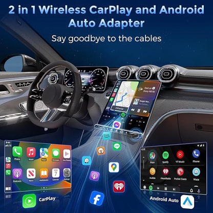Wireless CarPlay & Android Auto Adapter 2-in-1, Convert Wired to Wireless, Plug & Play CarPlay Dongle, Auto-Connect, No Delay, USB A/Type-C Mini Size Car Play Adapter for Apple iPhone/Android