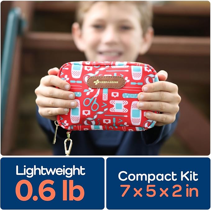 KeepGoing Travel First Aid Kit for Kids – 130 Pc. for Car, Home, Purse, Diaper Bag & Backpack with Latex-Free Bandages - Mini First Aid Kit Travel Size TSA-Approved