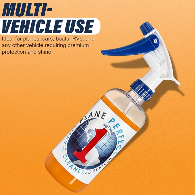 Plane Perfect 1 Aviation Grade SiO2 Ceramic Coating - High Gloss Quick Detailer Spray - Waterless Spray-On, Hydrophobic & Scratch Resistant Protection for Planes, Cars, Boats, RVs | 16oz