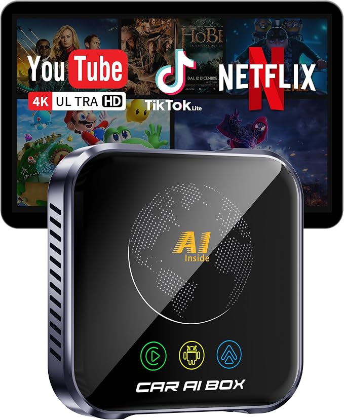Magic AI Box Wireless CarPlay Adapter, Fast Car Video Box Plug & Play, Easy Setup, Supports Netflix/YouTube/TF Card Streaming Equalizers and More for OEM Wired CarPlay/Android Auto Cars(Tech Gray)