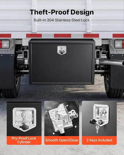 VEVOR Underbody Truck Tool Box, 36 x 24 x 24 Inch Heavy Duty Steel Trailer Storage Box with Lock & Keys, Waterproof Trailer Storage Organizer Under Body Chest with T-Handle for Truck, Van, SUV, Black