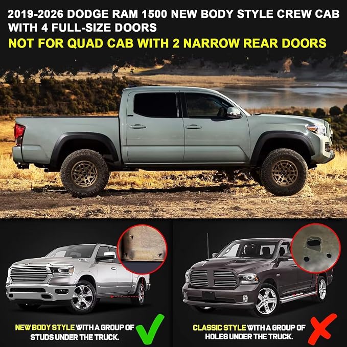 BINARY STAR Running Boards Compatible with 2019-2026 Dodge Ram 1500 Crew Cab(Excl. Classic Model/Ram 2500 3500), 4-Steps Design Running Boards, Side Step Bars Nerf Bars