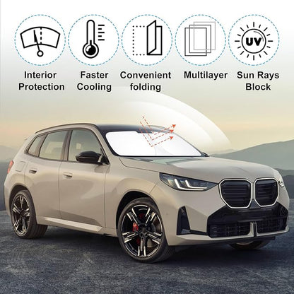 TINGLU Sun Shade for BMW X3 2025 2026 Accessories Windshield Sun Shade Window Shade UV Rays Protection Sun Visor Cover with Steering Wheel Sunshade Storage Bag