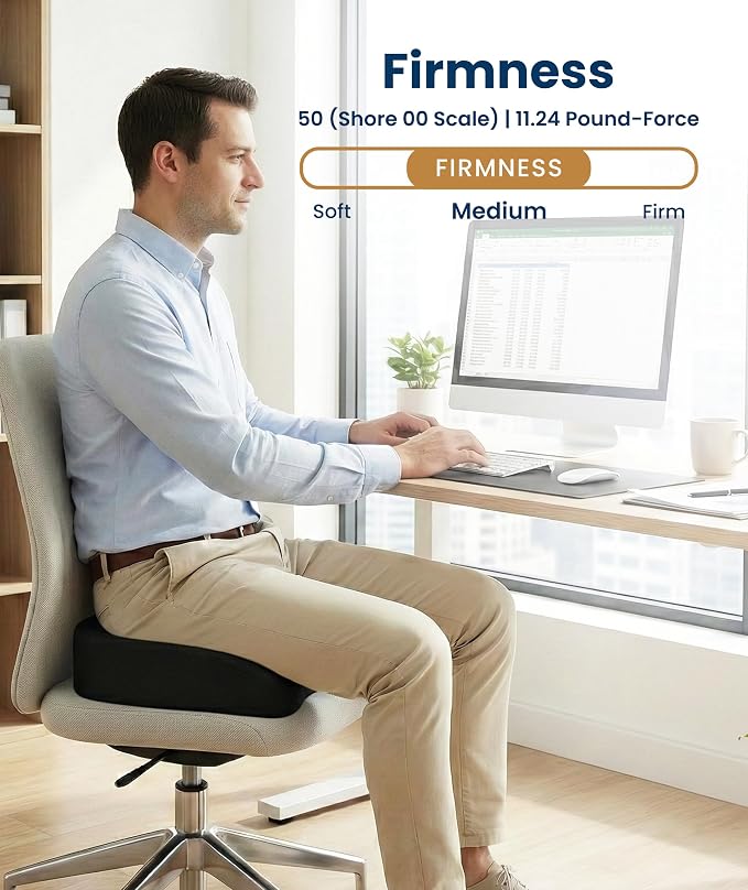 Everlasting Comfort Doctor Recommended Memory Foam Seat Cushion for Office Chairs & Car - Ergonomic Office Desk Accessories - Cushions for Tailbone Pain Relief, Sciatica (Black, X-Large)
