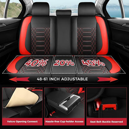 FREESOO Car Seat Covers Leather, Seat Cover Full Set Waterproof Automotive Cushion Protector Accessories Airbag Compatible Universal Fit for 5 Seats Vehicle (Black Red 8)