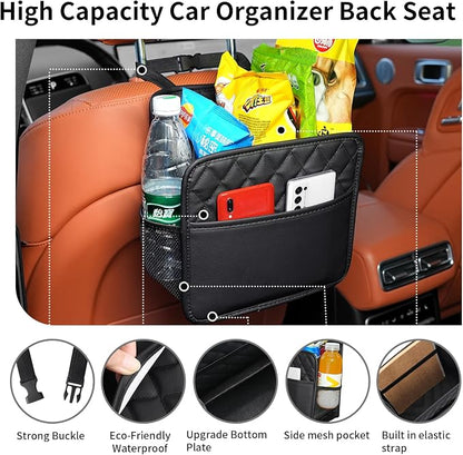 FrgKbTm 2Pack Car Seat Back Organizer, Waterproof Car Backseat Organizer with Cup Holders Large Capacity Hanging Car Storage Bag for Phones Documents Cups Bottle Travel Compatible with Most Vehicles