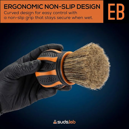 Suds Lab Elite-Bristle Boar’s Hair Car Detailing Brush – Deep Cleaning Car Detail Brush with Stand – Metal-Free, High Absorbency Detailing Tool for Scratch-Free Interior & Exterior