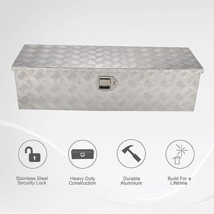 39 Inch Heavy Duty Aluminum Truck Bed Tool Box Underbody Flatbox Truck Car Outdoor Trailer Pickup,RV Storage OrganizerTrailer Storage ToolBox W/Lock & Keys,5 Bar Tread,Silver(39"X13"X10")