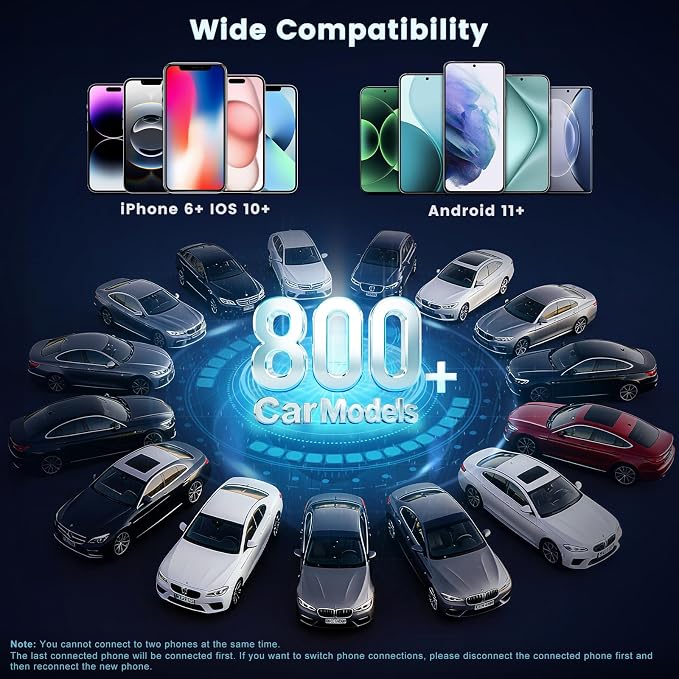 2-in-1 Wireless CarPlay Adapter for iPhone & Android Auto – Convert Wired CarPlay to Wireless, Plug & Play, Stable Connection for Daily Driving, USB & USB-C Support (Check Compatibility)