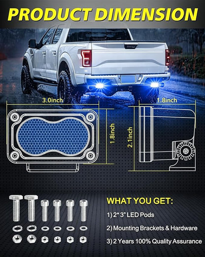Blue LED Light Pods Waterproof 2Pcs 3 Inch 40W CREE LED Marine Deck Dock Cabin Courtesy Blue Diffused Floodlight for Boat Pontoon Dinghy Kayak Jon Yacht Truck Trailer Camper