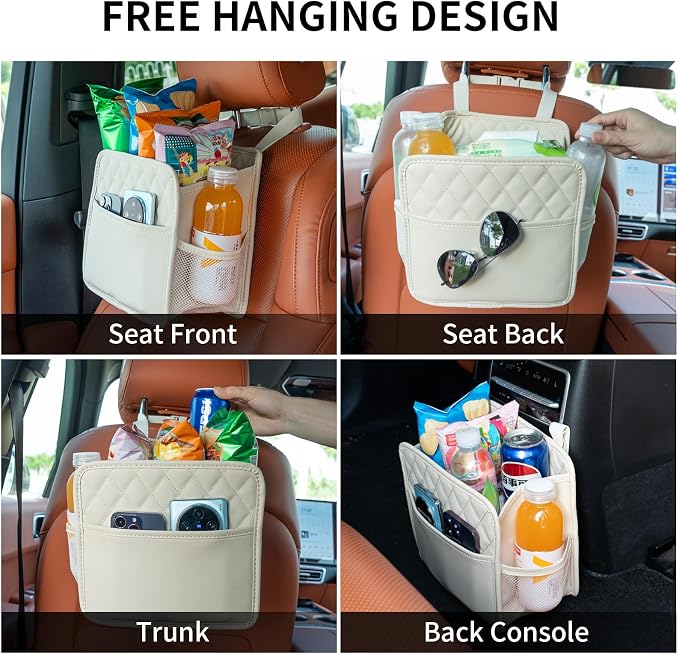 FrgKbTm 2Pack Car Seat Back Hanging Bag Car Document Holder Multi-Pocket Bottle Bag Storage Box Organizer Travel Tidy Pouch Pocket Kids Beige
