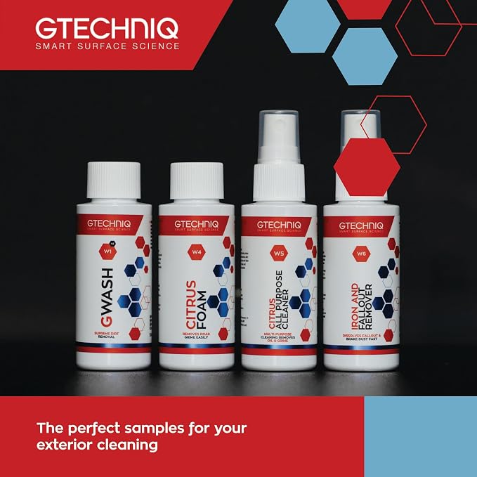 Gtechniq Smart Sample Car Care Kit, 10-Piece | Gift Set Includes Shampoo, Detailer, All-Purpose Cleaner, Glass Polish, Water Spot Remover and More, 1.69 fl oz Bottles in a Presentation Gift Box