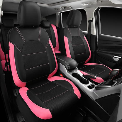 CAR PASS Leather Seat Covers, Breathable Universal Car Seat Cover Full Set for Cute Women Girly,Super 5mm Composite Sponge Inside,Airbag Compatible fits Most Auto,SUVs,Trucks,Vans(Black&Pink)