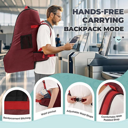 RAINSMORE Padded Car Seat Travel Bag for Airplane Heavy Duty Car Seat Backpack for Air Travel Baby Carseat Cover Bags for Airport Large Car Seats Carrier Fits Car Seats & Booster Seats,Red