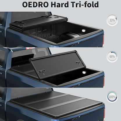 OEDRO FRP Hard Tri-fold Tonneau Cover Fits for Dodge Ram 1500 2009-2025 (Classic & New Body) 5.6ft Bed w/o Ram Box, Weather-Resistant