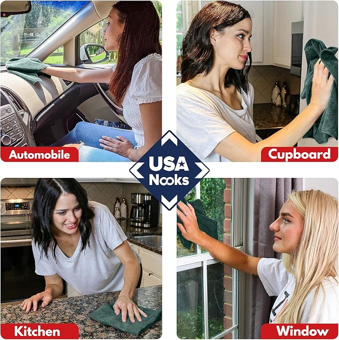 USANOOKS Premium 300GSM Microfiber Cleaning Cloth - 12.5"x12.5" High Performance - 1200 Washes, Ultra Absorbent Microfiber Towels for Cars Undercarriage, Rims & Engine Bay Cleaning - Microfiber Cloth