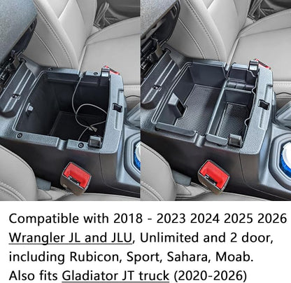 EDBETOS Center Console Organizer Tray Compatible with Jeep Wrangler JL/JLU 2018-2021 2022 2023 2024 Accessories Jeep Gladiator JT Truck 2020-2023 Armrest Storage - Won't Covers The Light Inside