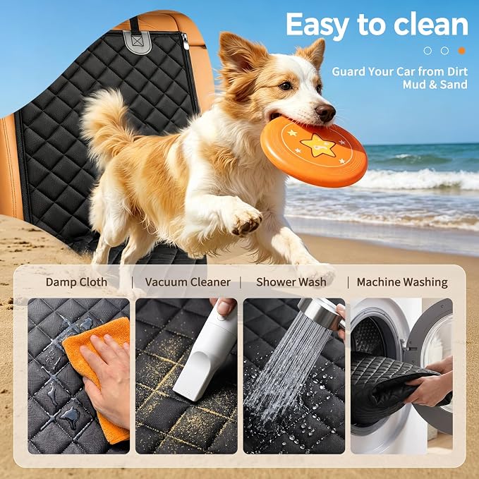 Yuntec Dog Car Seat Cover for Back Seat, Pet Seat Cover Waterproof Rear Seat Protector Scratchproof Back Car Seat Cover fits Middle Armrest for Cars Suvs Truck (55” Width) - Black