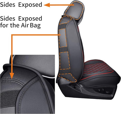 Aierxuan Truck Seat Covers for Chevy Silverado GMC Sierra Trail Boss Z71 Pickup 2007-2026 1500 2500HD 3500HD Crew Double Extended Cab Waterproof Leather (Full Set, Black-Red)