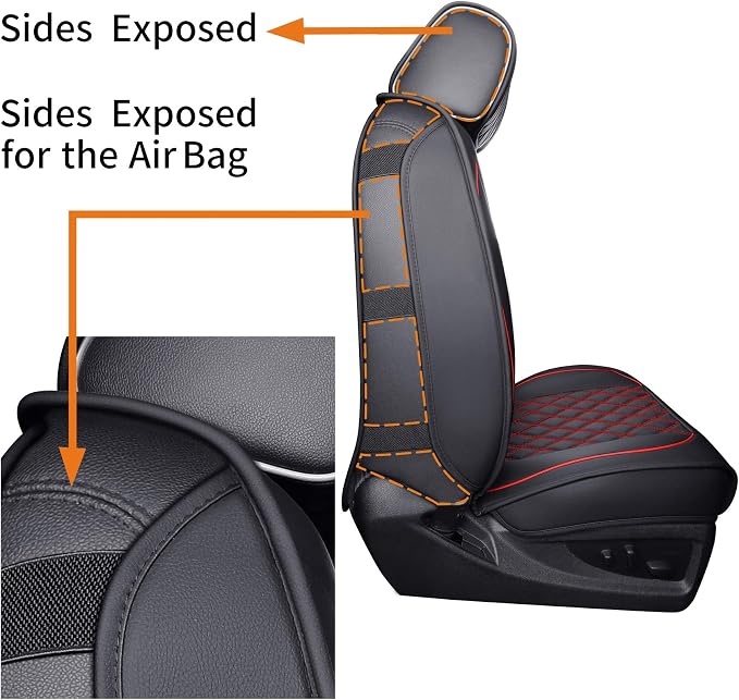 Aierxuan Chevy Chevrolet Silverado GMC Sierra Front Seat Covers Pickup Custom Fit 2007-2026 1500 2500HD 3500HD Crew Double Extended Cab Waterproof Leather Protectors (2 PCS Front, Black-Red)