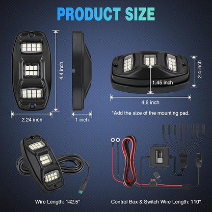 Nilight RGBW LED Rock Lights Kit, 8 Pods 22LED Wide Angle Remote & Bluetooth App Dual Control with Music Modes Multicolor Underglow Neon Wheel Well Light Fit for ATV UTV SUV Offroad Truck RZR Boat