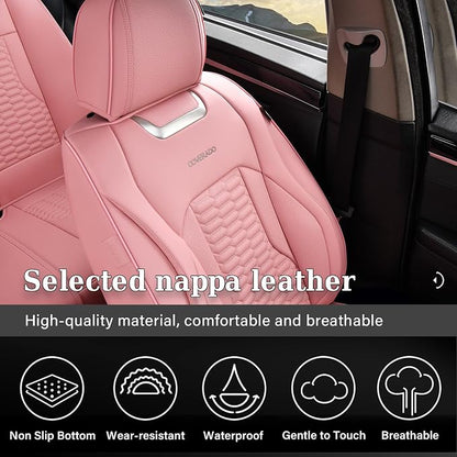 Coverado Front Car Seat Covers, Premium Nappa Leather Waterproof Front Seat Protectors, Universal Automotive Seat Covers Compatible with Most Vehicles (Pink)