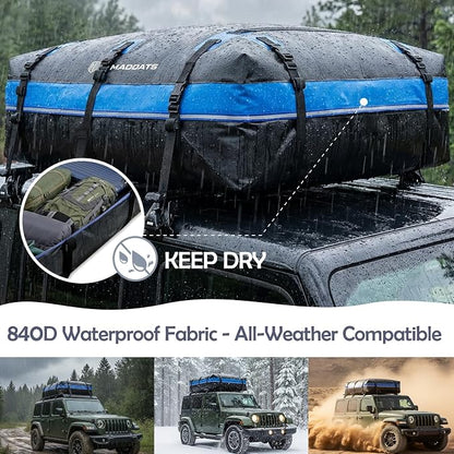 MD MADOATS Rooftop Cargo Carrier, 22 Cubic Ft Car Roof Cargo Carrier for All Vehicles, 840D Waterproof Car Top Carrier with Anti-Slip Mat, 6 Hooks, Storage Bag,Zipper Lock for Tripping & Moving - Blue