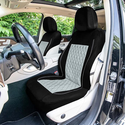 Universal Fit Diamond Stitched Flat Cloth Car Seat Covers Full Set - Gray