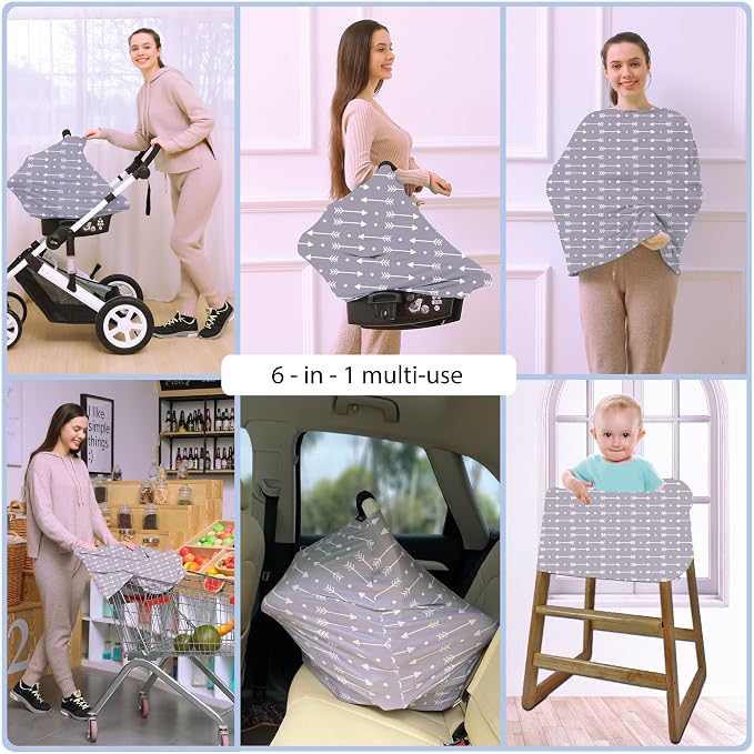 Car Seat Covers for Babies - Multi- use Nursing Carseat Canopy, Breastfeeding Covers, Baby Shower Gifts for Boys and Girls (dot Arrows)