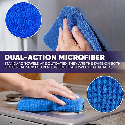 Microfiber Wholesale Pronto Cloths, Dual-Sided Microfiber Cleaning Towels, Soft Plush & Scrub Cloths for Dusting, Scrubbing, Kitchen, Windows & Car Detailing, Absorbent Bulk 300-Pack Blue