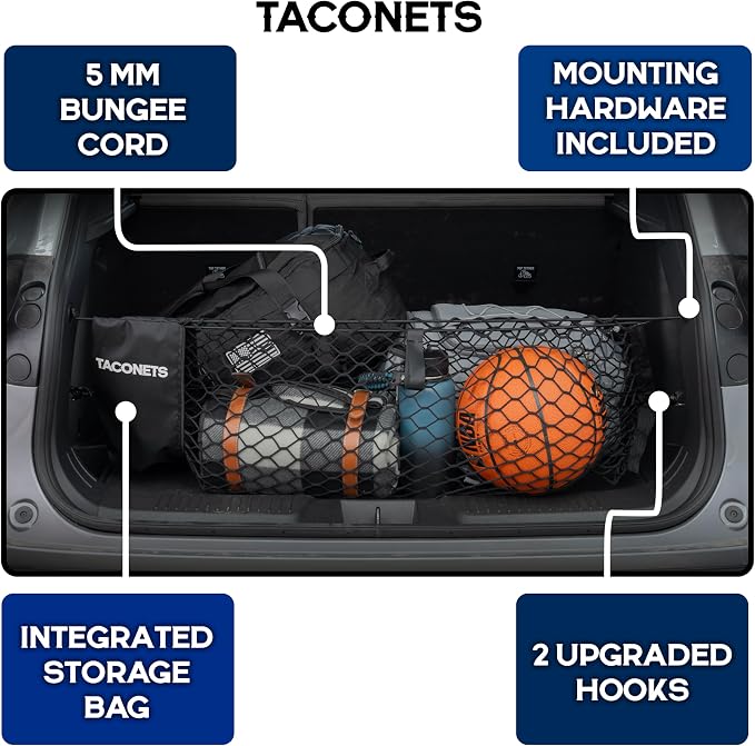 TacoNets Envelope Cargo Net for Chevy Trax/Buick Envista - Fits 2024-Current - Upgraded 5mm Bungee - Integrated Storage Bag - Heavy Duty Hooks - Designed in USA