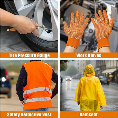 Car Roadside Emergency Kit, Car Safety Kit Portable Car Kits for Emergency with Jumper Cable, Safety Hammer, Orange