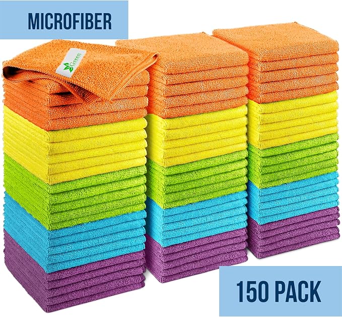 GREEN LIFESTYLE Microfiber Cleaning Cloth 11.5" x 11.5" 150 Pack - Edgeless Microfiber Towels for Cars, Cleaning Rags, Lint Free Car Microfiber Towel, Reusable Cleaning Cloths (Multicolor)