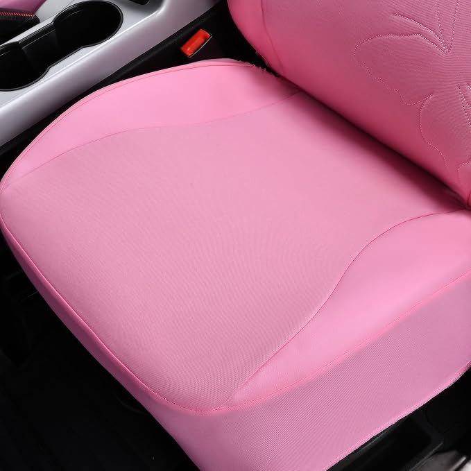 Flying Banner Butterfly car seat Covers ful Set Fashion Universal Lady Woman Female Rear Bench Split Colorized (Full Set - Lace, Solid Pink)