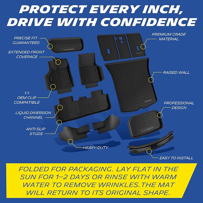 Michelin Vehicle Mat, All-Weather TPE Custom Fit Liner for Tesla Model Y 5 Seat Floor Mats 2025-2027 (12 Piece), Premier