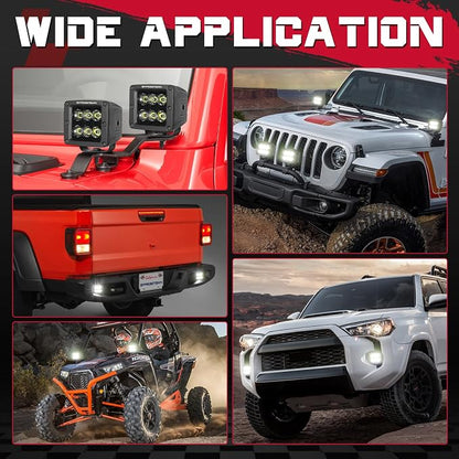 OFFROADTOWN LED Cubes 3inch 120W CREE LED Pods with Wiring Harness and Black Cover Driving Lights Ditch Light Spot Off Road Lights for Truck Pickup UTV ATV SUV Boat 4x4 Car