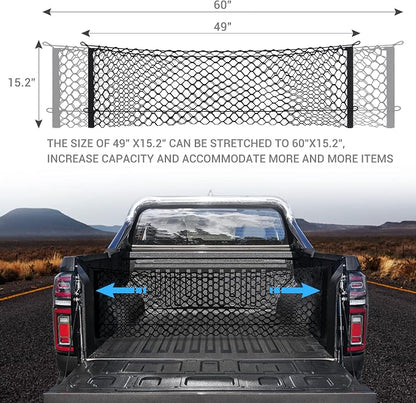 Truck Bed Cargo Net, Elastic Mesh Net Organizer Truck Bed Storage Net Organizer Envelope for Chevy Silverado & Ford F150/F250 Luggage Back Cargo (47x15.2 Inch)