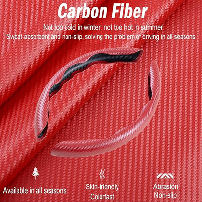Carbon Fiber Steering Wheel Cover, 2-Piece Set Anti-Skid Comfortable Grip Segmented Butterfly Design, Easy Snap-On Installation Universal Fit 99% Cars, Red
