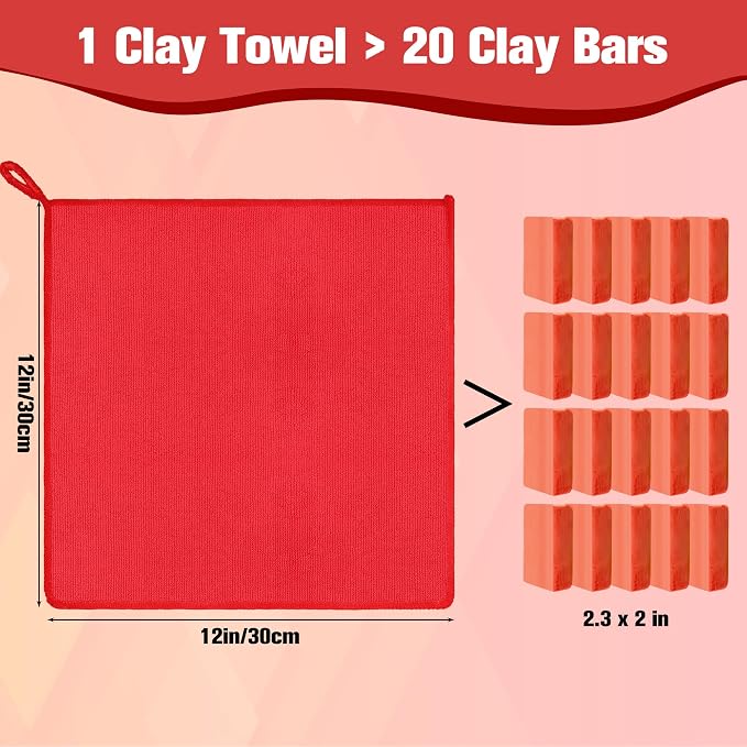 Clay Towel 12 x 12 Inch, Red Clay Bar Towel for Auto Detailing Microfiber Car Cloth Cleaner Automotive for Car Detailing