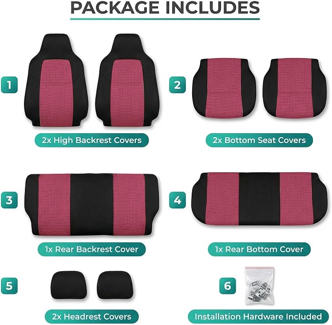 FH Group Full Set Car Seat Covers Classic Cloth Universal Fit Burgundy Seat Covers,Washable High Back Combo Small Car Seat Cover Design Front Seat Covers Automotive Seat Cover for SUV, Sedan, Vans