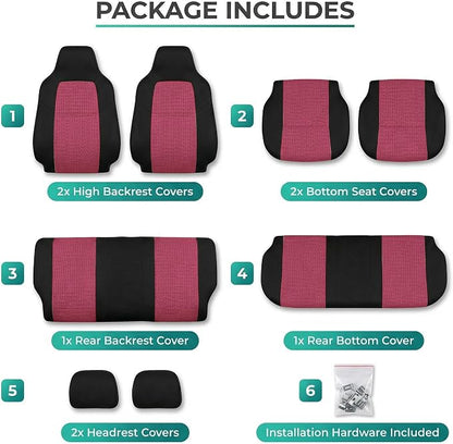 FH Group Full Set Car Seat Covers Classic Cloth Universal Fit Burgundy Seat Covers,Washable High Back Combo Small Car Seat Cover Design Front Seat Covers Automotive Seat Cover for SUV, Sedan, Vans