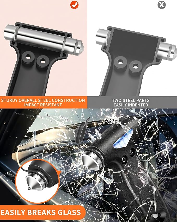 Window Breaker Seatbelt Cutter, Essential Car Tool Accessories for Women, Glass Breaker and Seat Belt Cutter, Emergency Kit Gadgets, Safety Hammer (Window Breaker - Black)