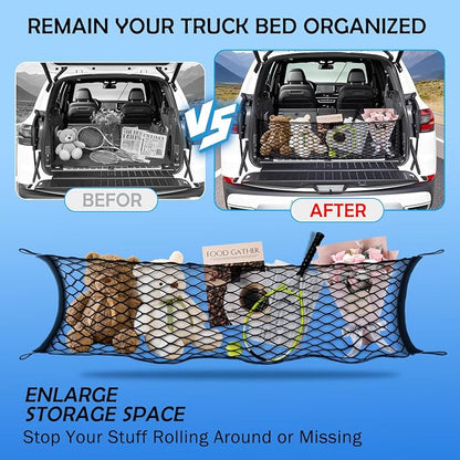 Envelope Style Cargo Net for 2021-2025 2026 Chevy Tahoe/Suburban/GMC Yukon Accessories, Rear Trunk SUV Mesh Cargo Net, Upgraded 5mm Bungee & Double-Layer Nylon Storage Netting Grocery&Tools Organizer