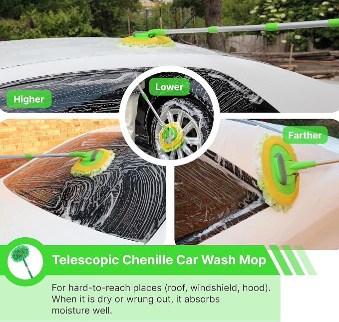 7-in-1 Car Detailing Kit - Powerful Multi-Purpose Complete Auto Cleaning Set with Telescopic Mop, Microfiber Mitt, Towel, Wheel & Interior Brushes